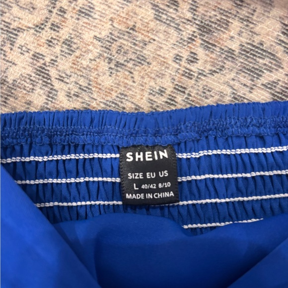 SHEIN Royal Blue Puff Sleeve Peplum Blouse Size L - Picture 2 of 5